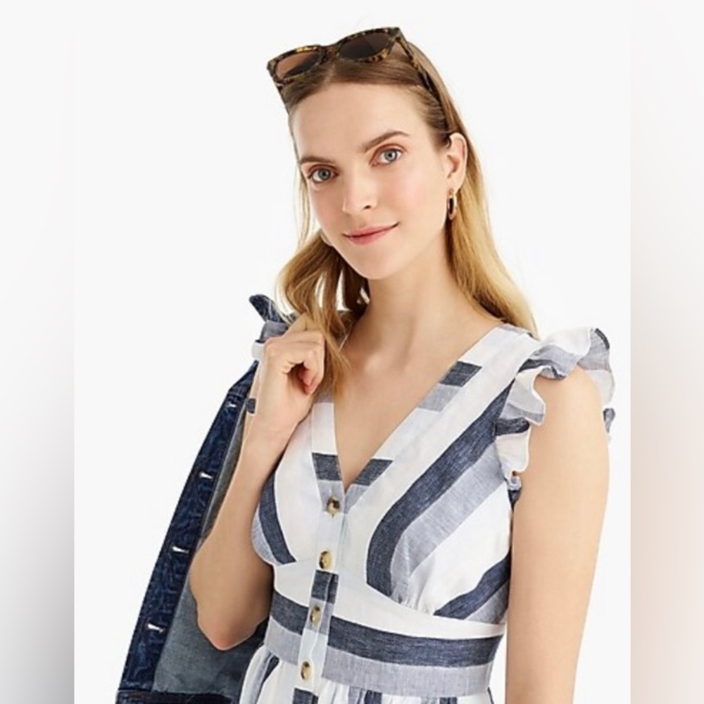 J Crew Point Sur Button Front Linen Midi Dress - Picture 2 of 12